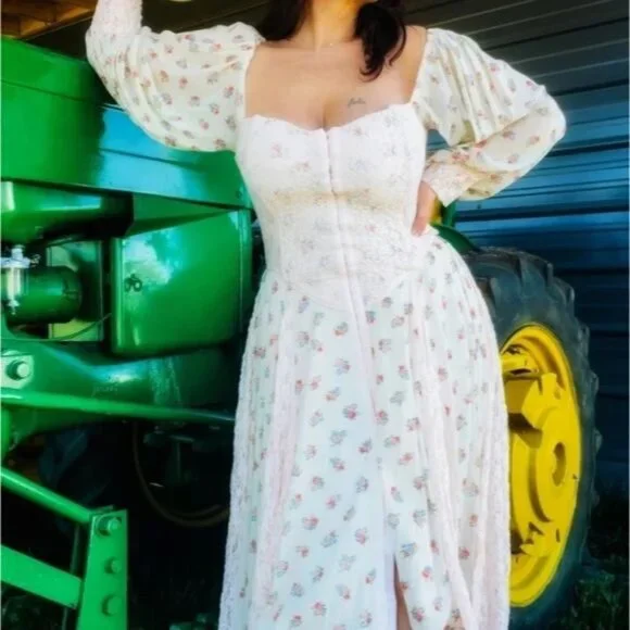 We Are HAH Maiden Memphis Corset Midi Dress in Almond Milk Cottagecore sz Large - Picture 4 of 14